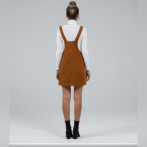 Corduroy Pocket Front Overall Dress Brown - Picture 2 of 6